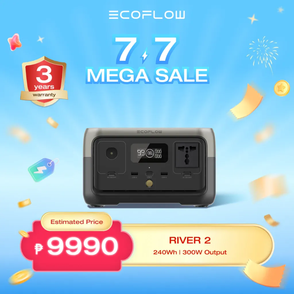EcoFlow RIVER 2 portable power station with AC outlet and USB ports, front view