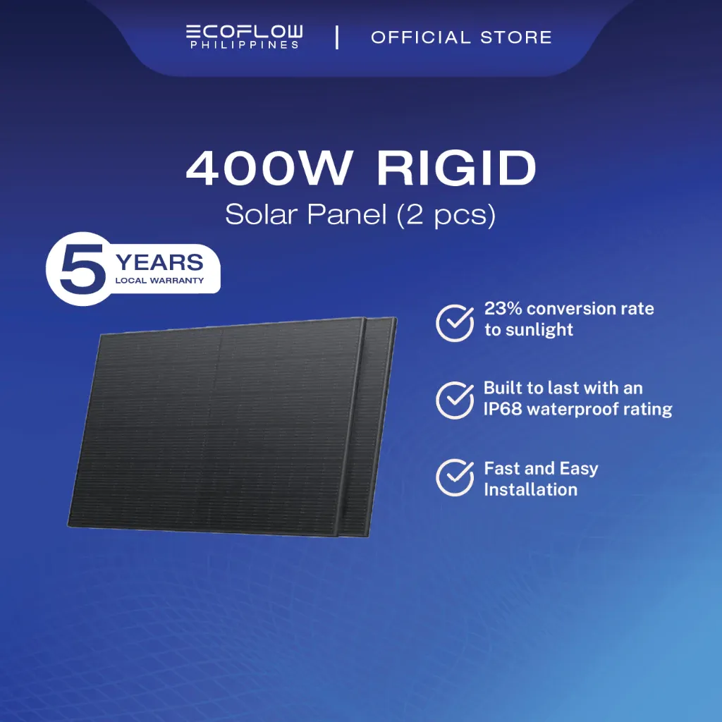 EcoFlow 400W rigid solar panel with anti-corrosive aluminum frame, front view