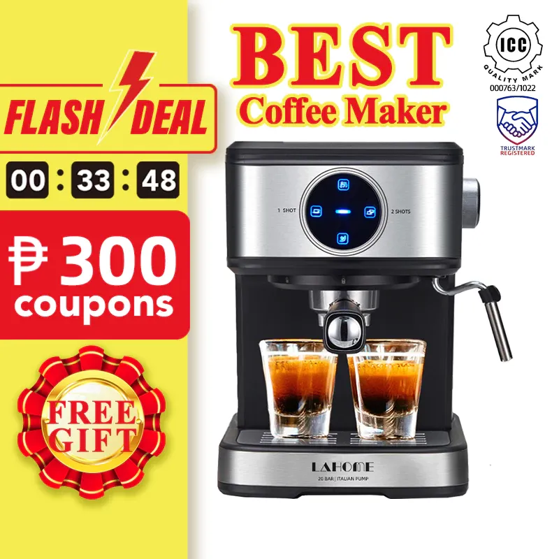 Espresso coffee maker with LED digital touch screen and milk frother