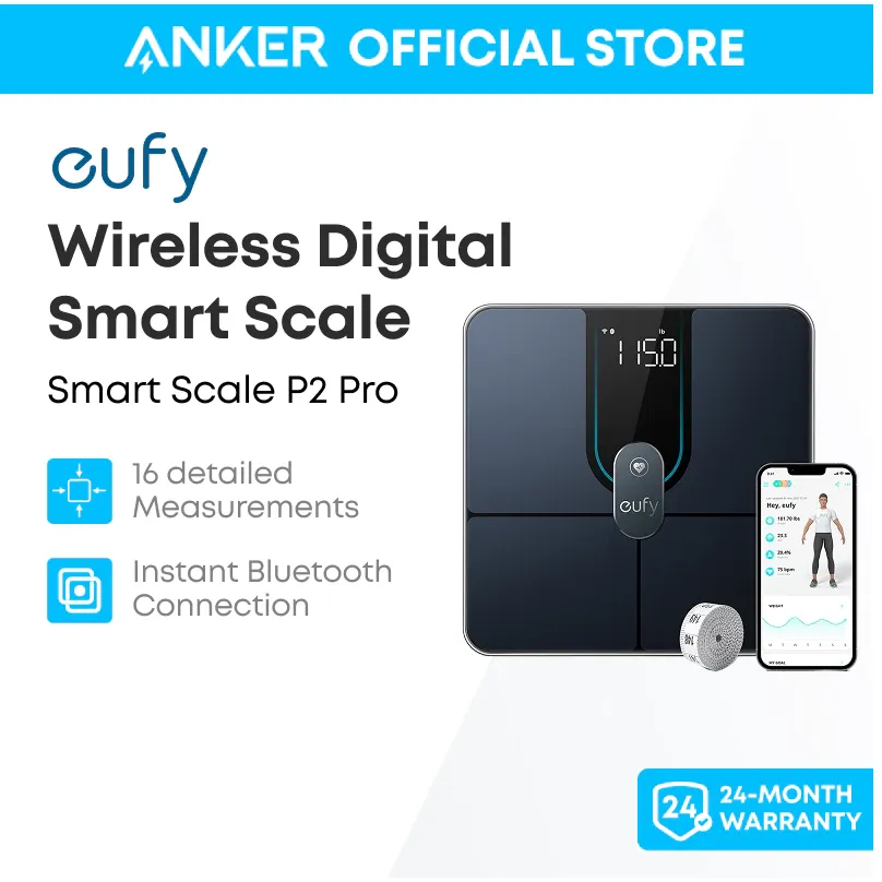 eufy Smart Scale P2 Pro digital bathroom scale with Wi-Fi, black