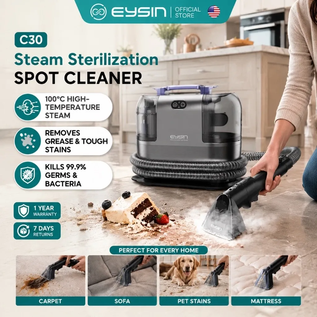 EYSIN C30 steam spot cleaner and wet dry vacuum with dual tanks, front view