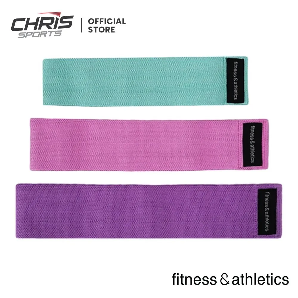Fitness and Athletics fabric hip resistance bands in green, pink and purple