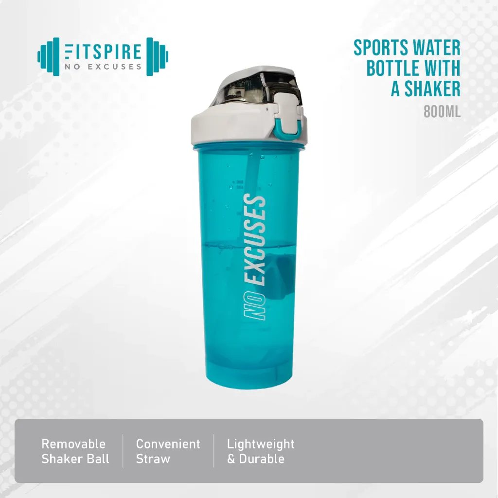 Fitspire 800ml sports water bottle with straw, front view