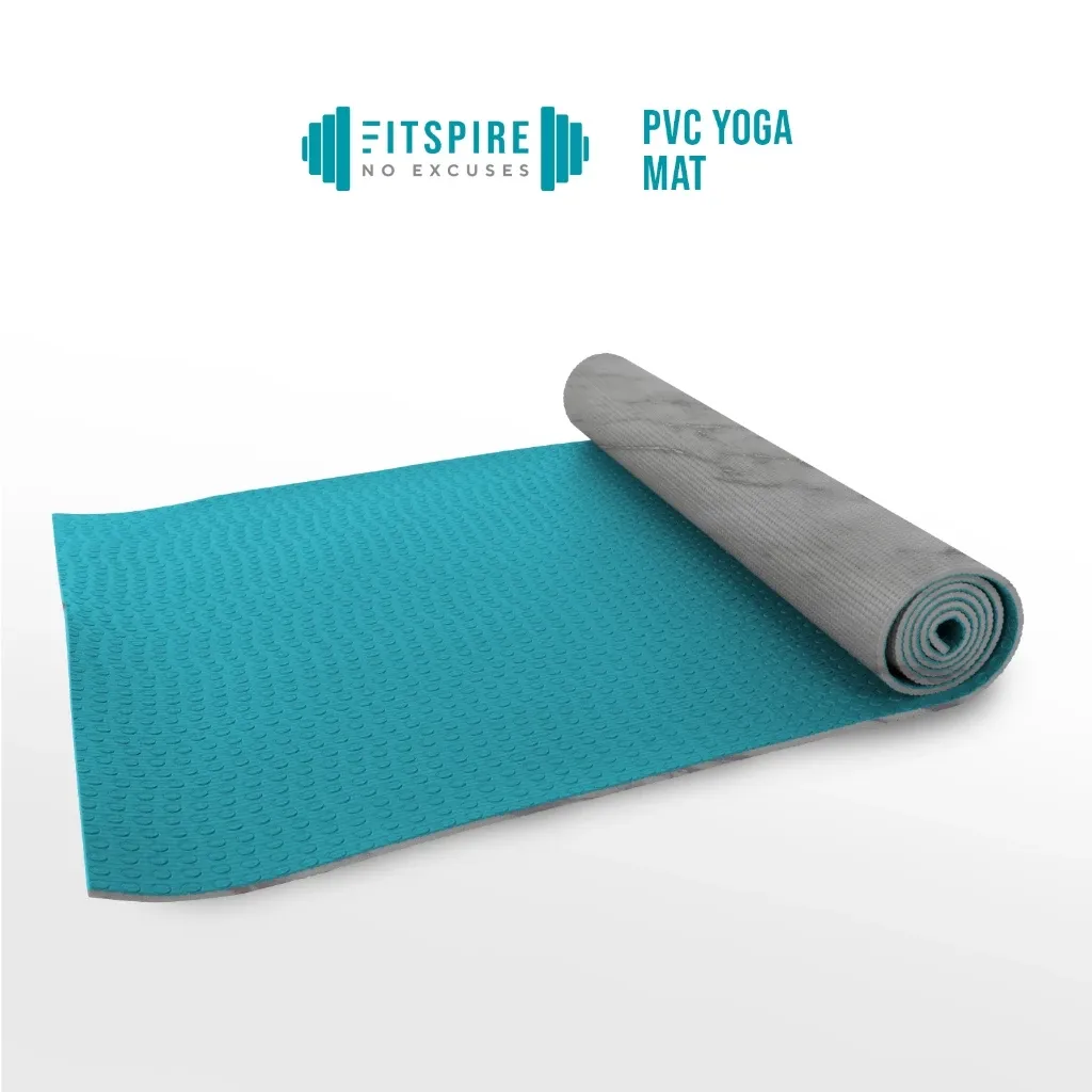 Fitspire reversible 6mm PVC yoga mat with alignment lines, rolled out
