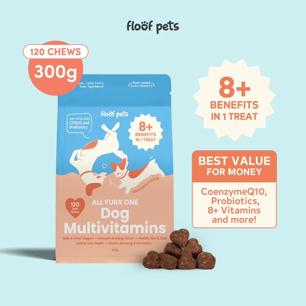 Floof Pets 8-in-1 Dog Multivitamins: 120 Chews (300g) Pet Supplement for Complete Health