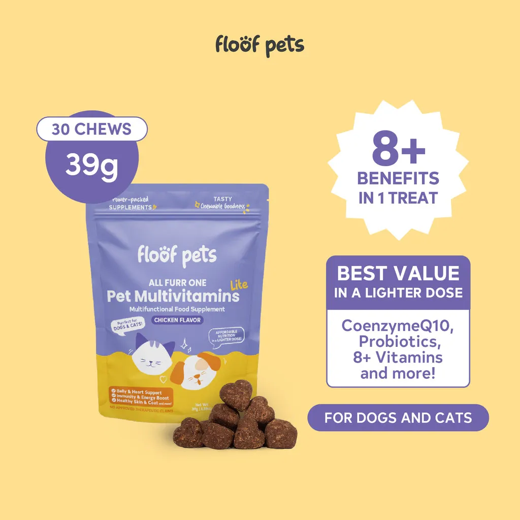 Floof Pets Multivitamins Lite: 30 Chews (40g) for Cats & Dogs, Chicken-Flavored Pet Supplement