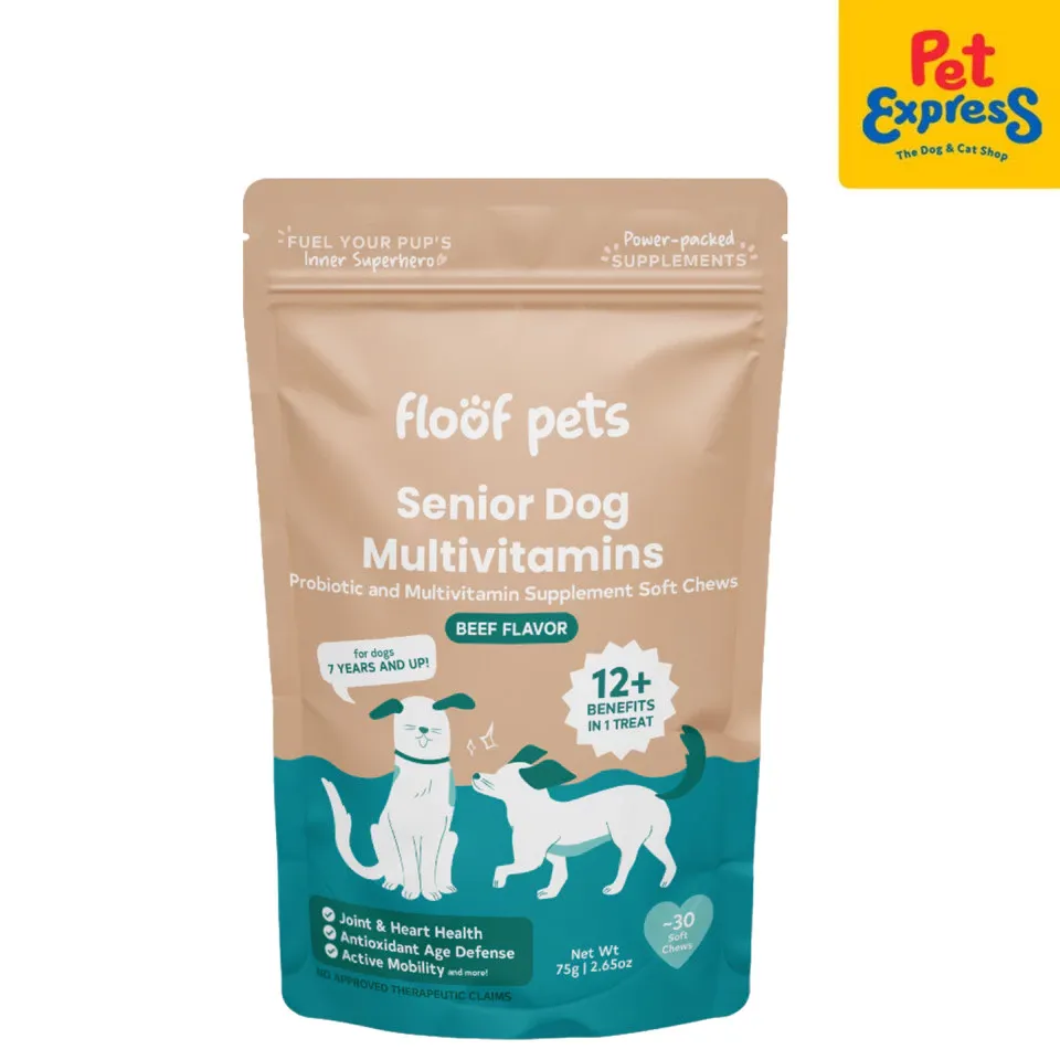 Floof Pets Senior Probiotic and Multivitamins 75g pack for senior dogs, front view