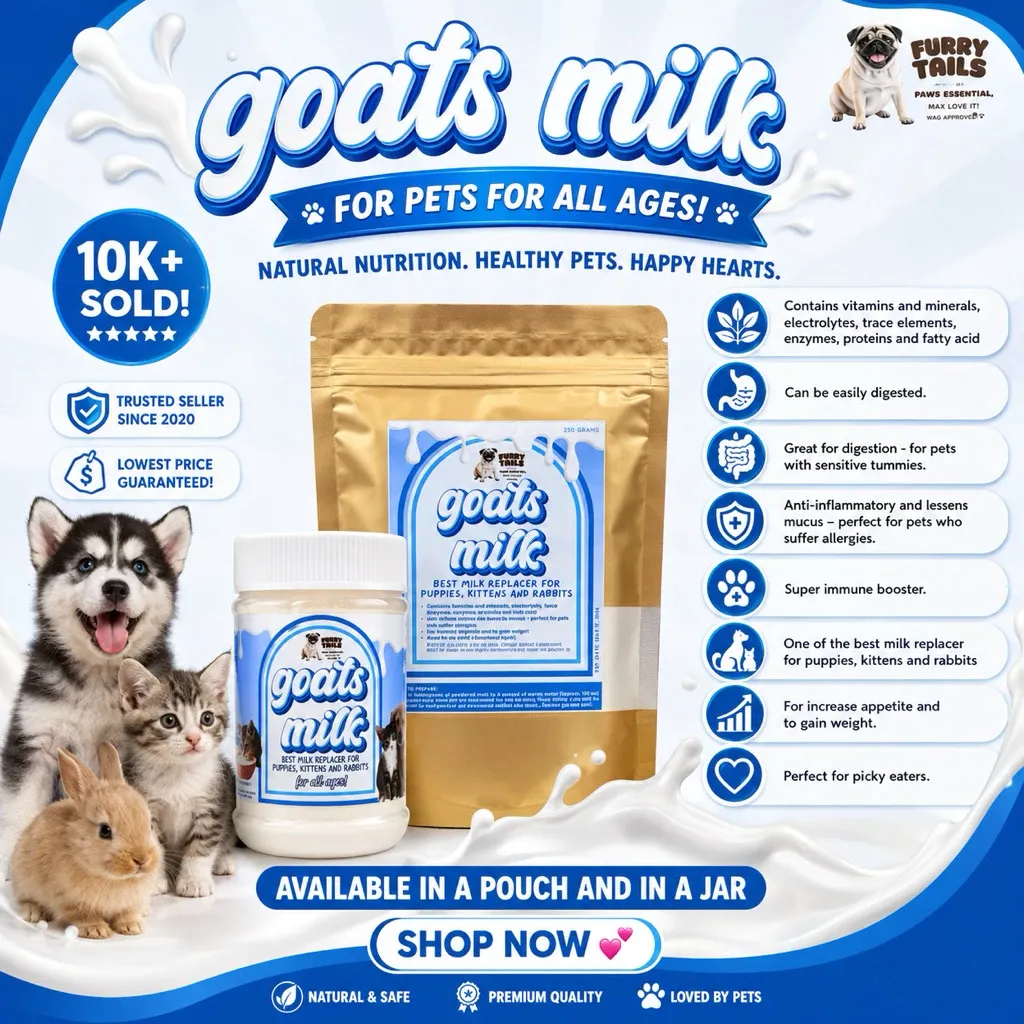 Furry Tails & Paws goat milk powder pack for puppies, kittens, and rabbits, front view