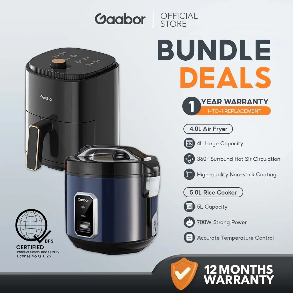 Gaabor 4L digital air fryer with viewing window bundled with a rice cooker