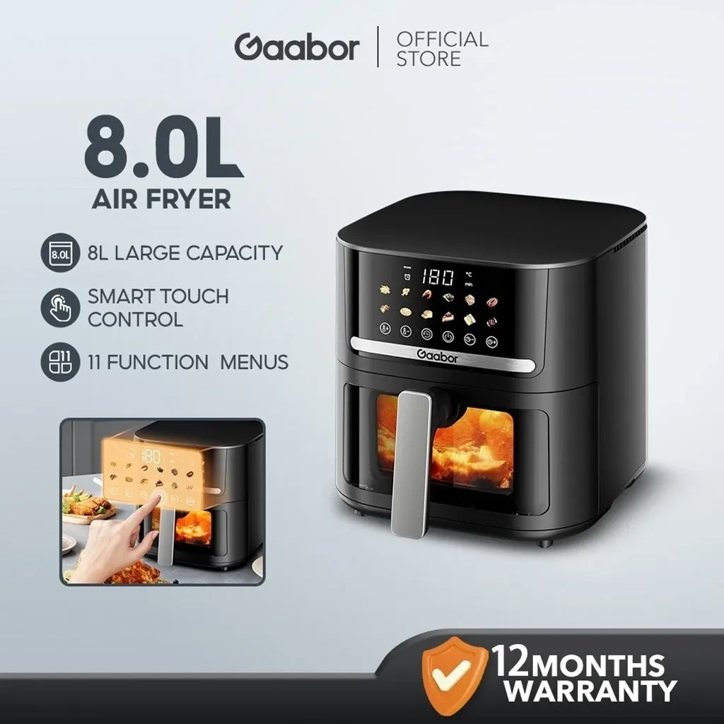 Gaabor 8-preset air fryer with non-stick basket, front view