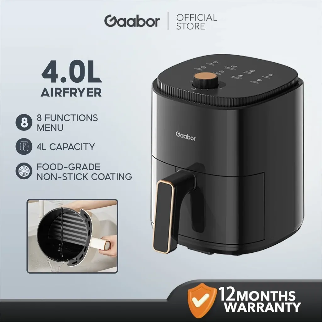 Gaabor 4L multi-functional air fryer in black, front view