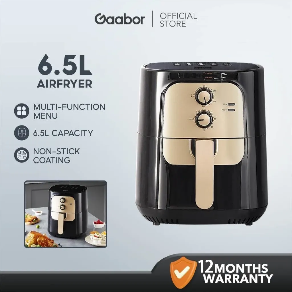 Gaabor super-capacity digital air fryer with viewing window and menu icons