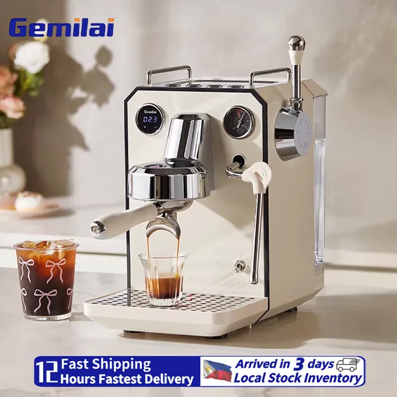 Gemilai 3006 semi-automatic espresso machine with 58mm portafilter and dual display
