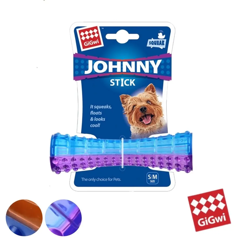 GiGwi Johnny Stick, a durable TPR rubber squeaky chew stick for dogs