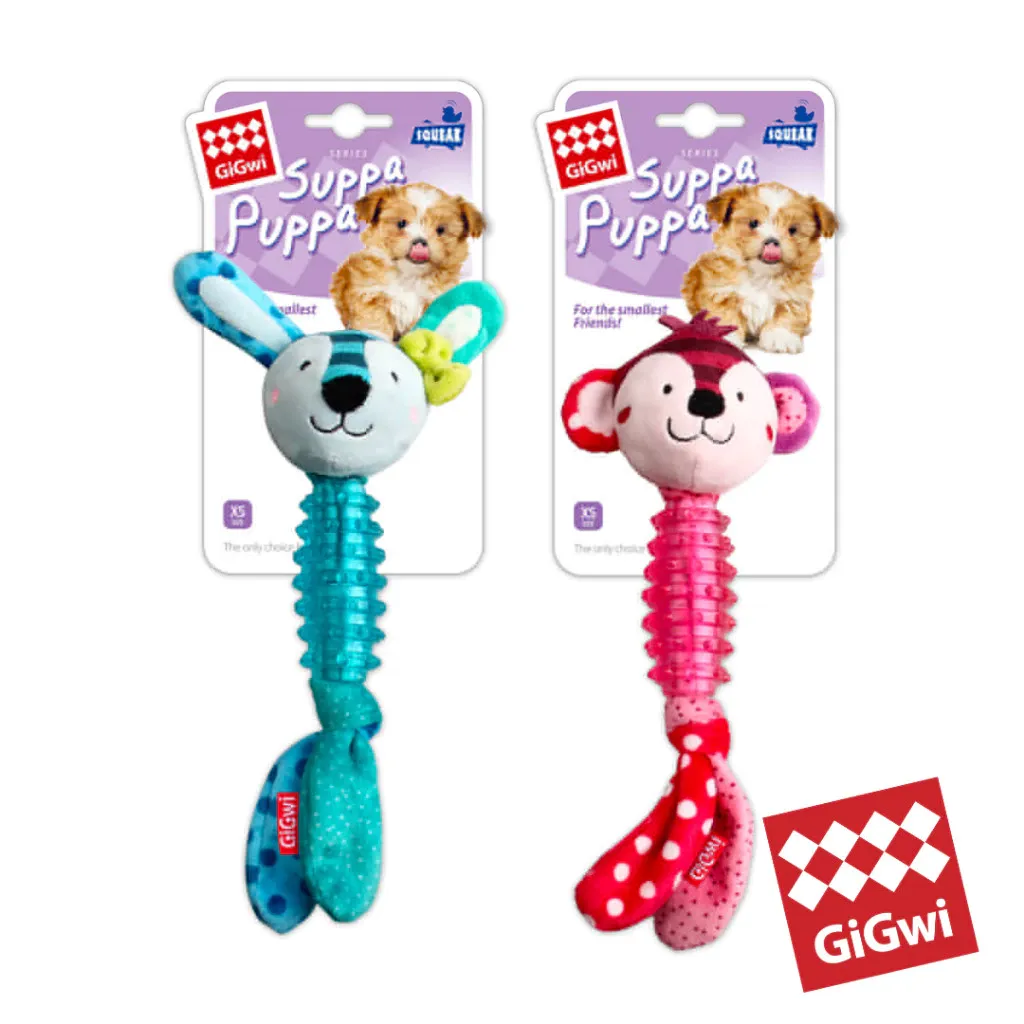 GiGwi Suppa Puppa Monkey and Rabbit plush TPR squeaky chew toy for puppies and small dogs
