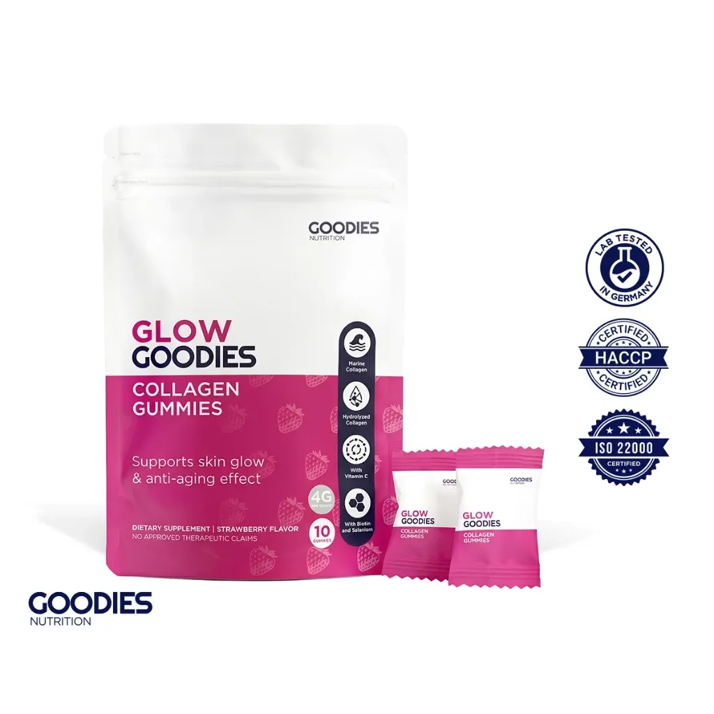 Goodies Nutrition Glow Goodies collagen gummies trial pack, 10-count, front view