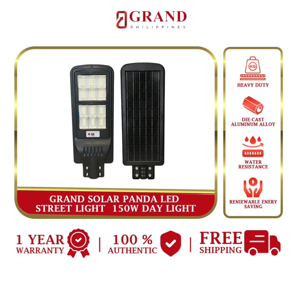 Grand PANDA solar LED street light with ABS housing and integrated solar panel, angled view