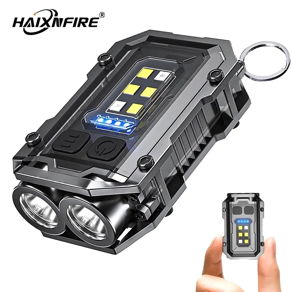 HaixnFire BL01 mini COB keychain work light, shown with keyring