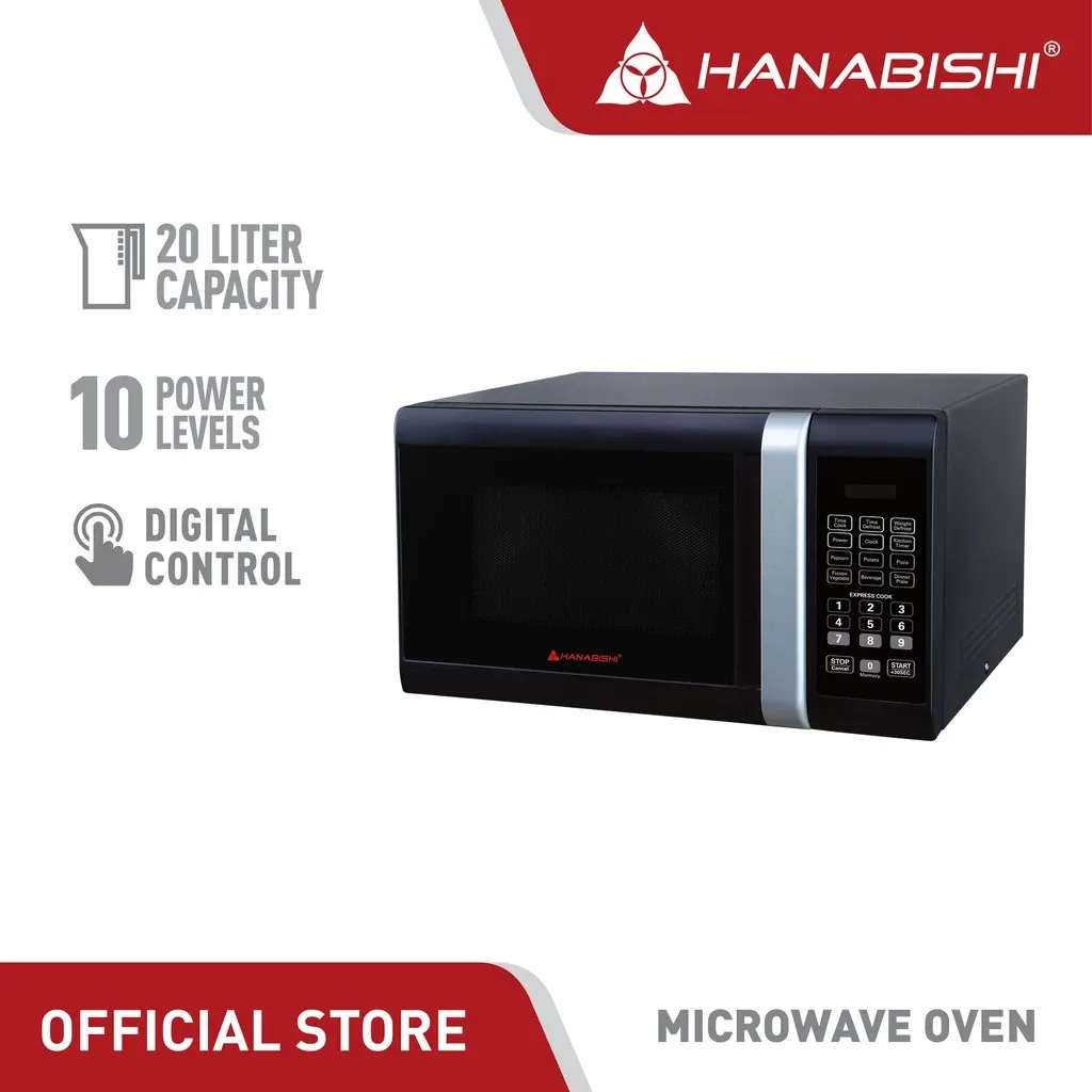 Hanabishi HMO20MBD 20L digital microwave oven in black