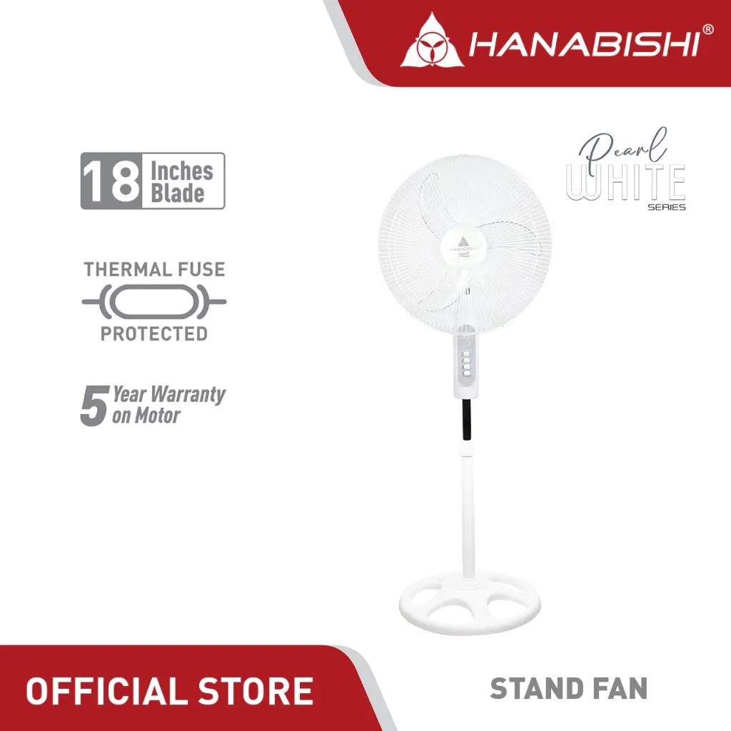 Hanabishi WM-18SFWHT 18-inch windmill stand fan in pearl white