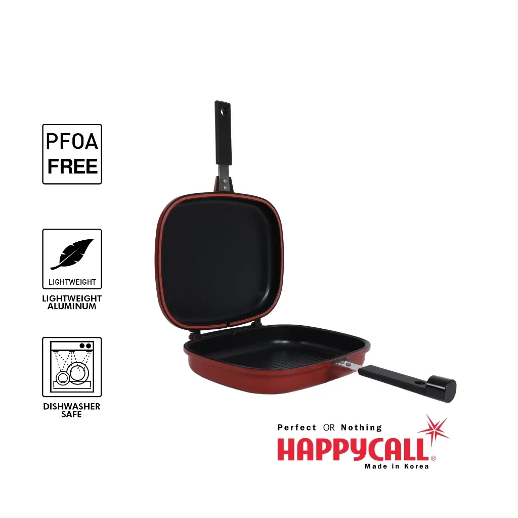 Happycall Non-Stick Double Pan Jumbo Grill H3002-0130, double-sided flip grill, front view