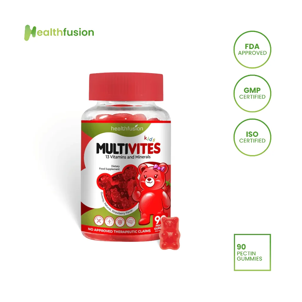 Health Fusion MultiVites 13-in-1 gummy multivitamin bottle, 90-count, front view
