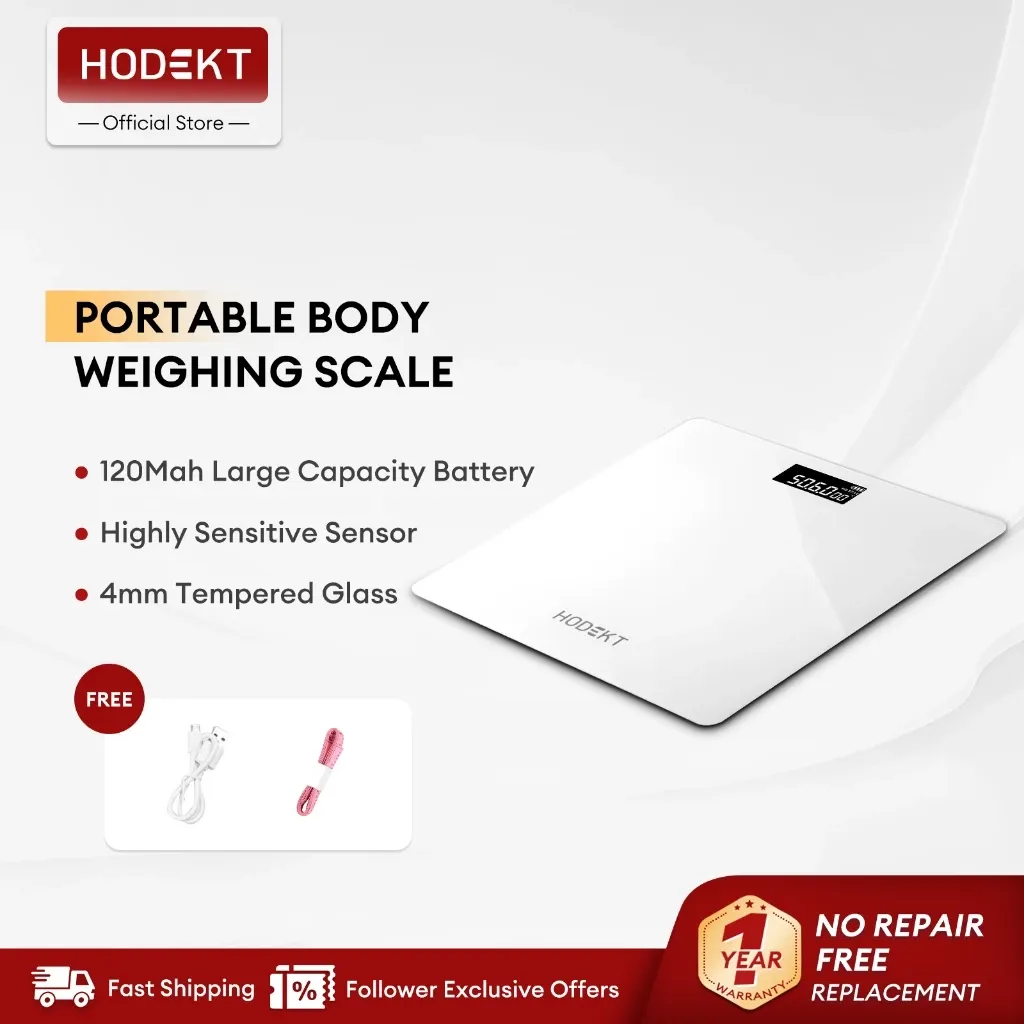 Hodekt digital body weighing scale with glass panel and HD LCD