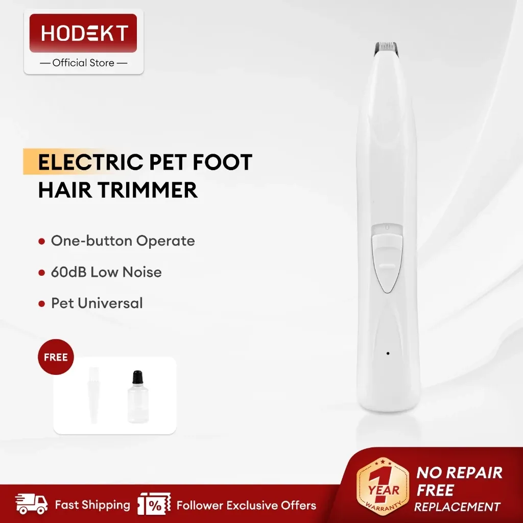 HODEKT white electric pet foot hair trimmer for dog and cat paws, held upright
