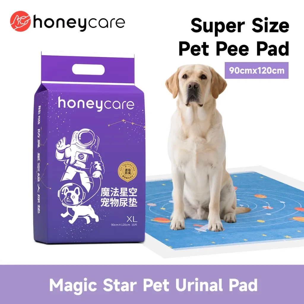 Honeycare Magic Star XL 90x120cm disposable dog training pad with adhesive backing, shown unfolded