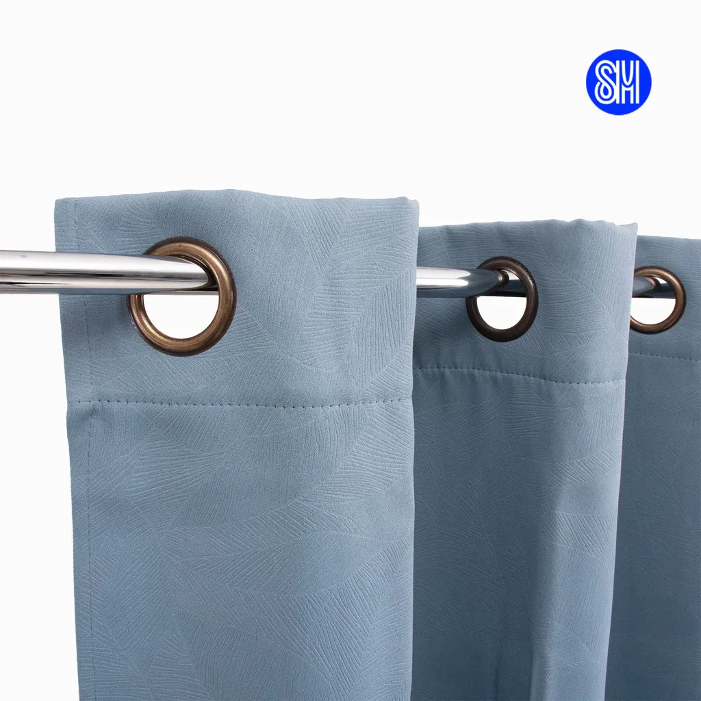 Hosh blue full blackout window curtain with metal grommets