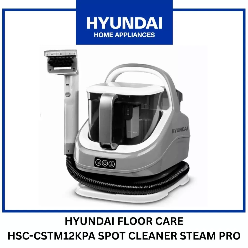 Hyundai HSC-CSTM12KPA Steam Pro spot cleaner with hose and tank, front view