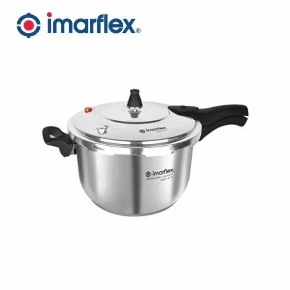 Imarflex QGP-3711 11L stainless steel pressure cooker with locking handles and pressure regulator, front view