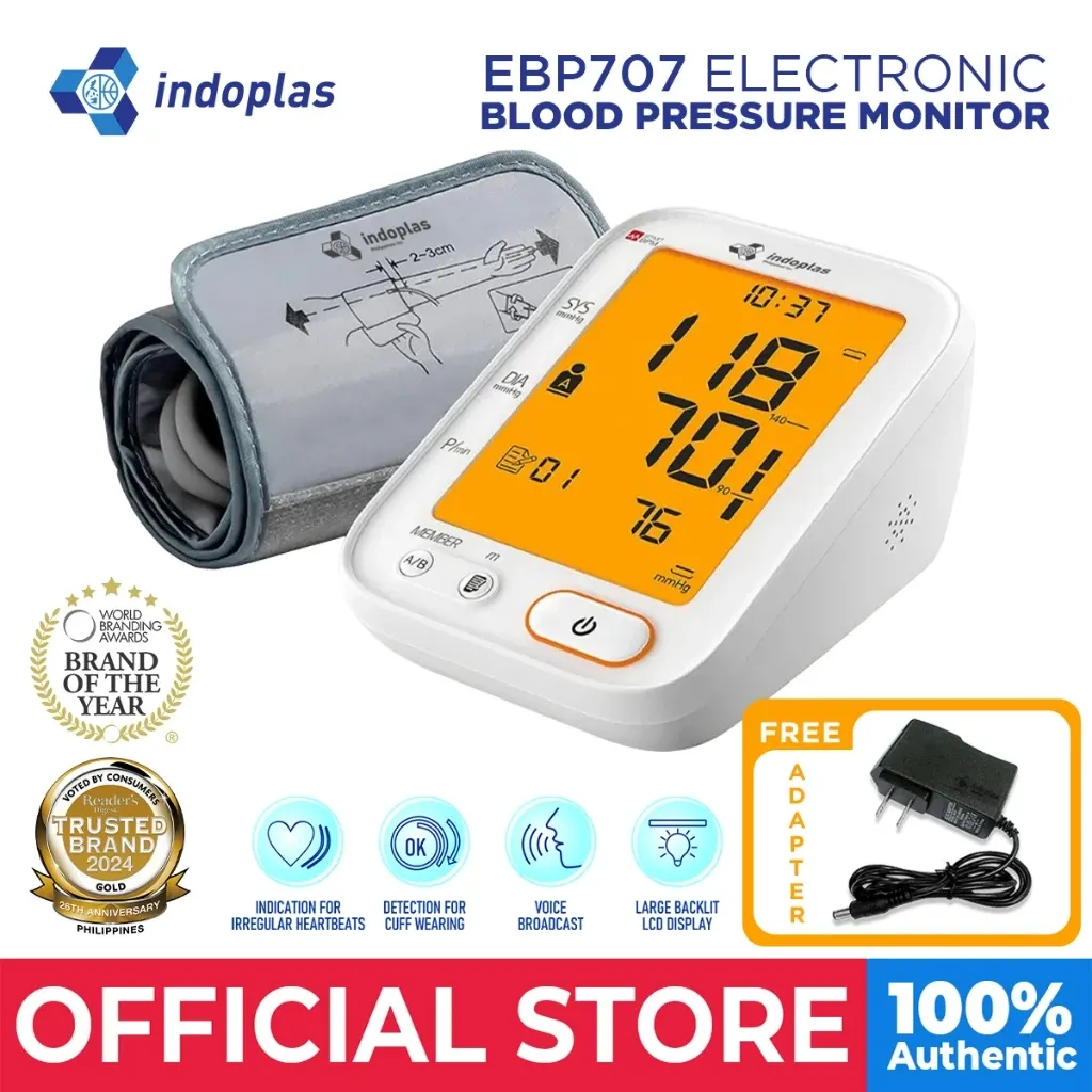Indoplas Electronic Automatic Upper-Arm Blood Pressure Monitor EBP707 (with Adapter)