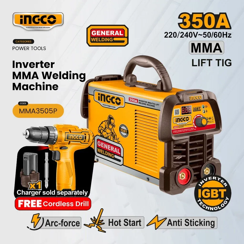 INGCO portable IGBT inverter welding machine bundled with an angle grinder