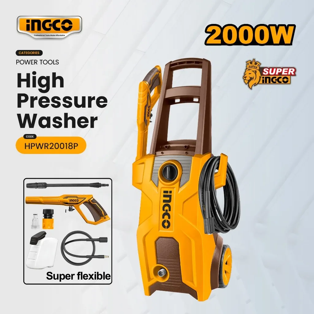 Ingco HPWR20018P 2000W high pressure washer with soap bottle and quick connector