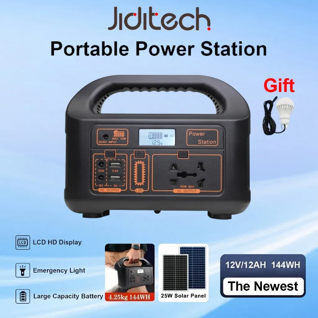 Jiditech portable power station with AC outlet, USB ports and display