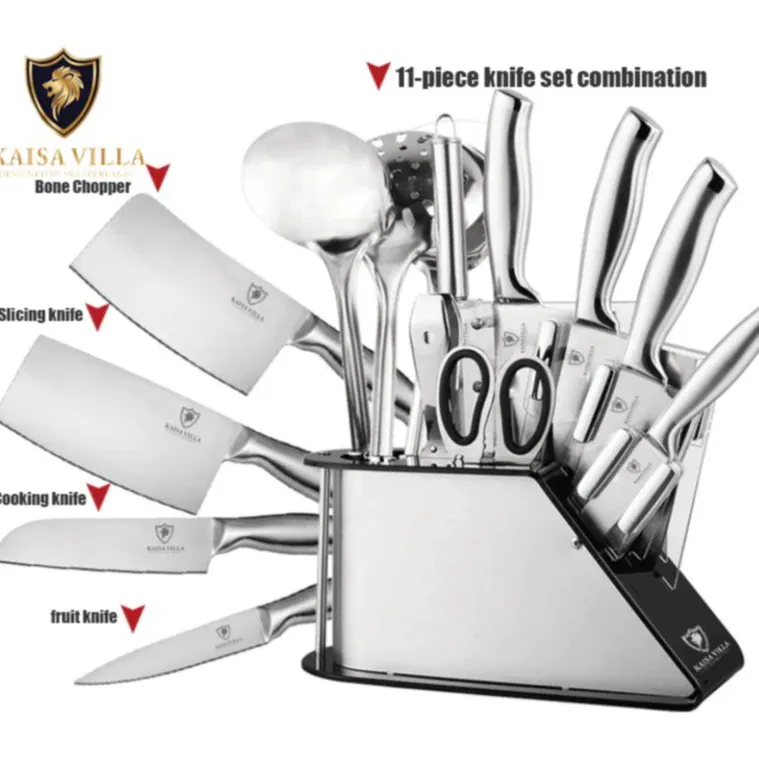 Kaisa Villa 11-piece stainless steel knife set with ladle, scissors and steel stand