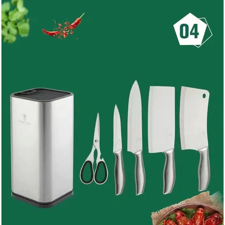 Kaisa Villa 6-piece stainless steel knife set with cleaver, scissors and a steel block holder