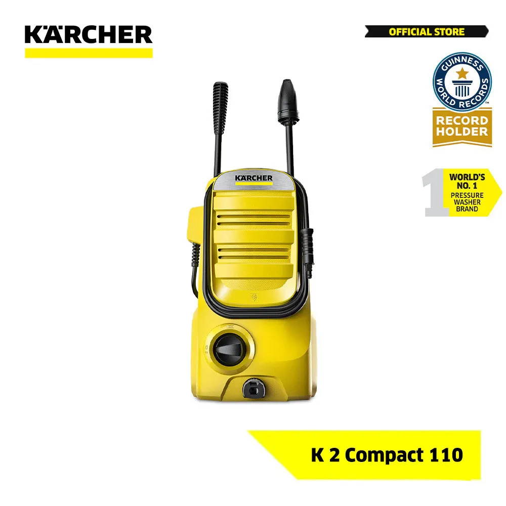 Karcher K 2 Compact pressure washer, yellow body with spray gun and coiled hose