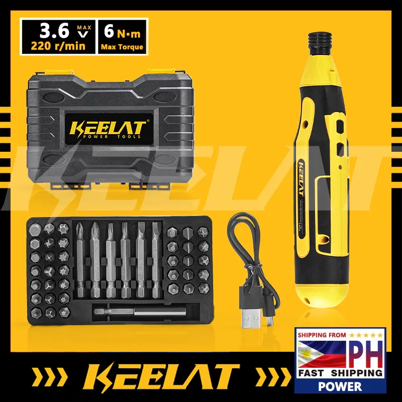 KEELAT mini cordless electric screwdriver with handheld grip and drill bit