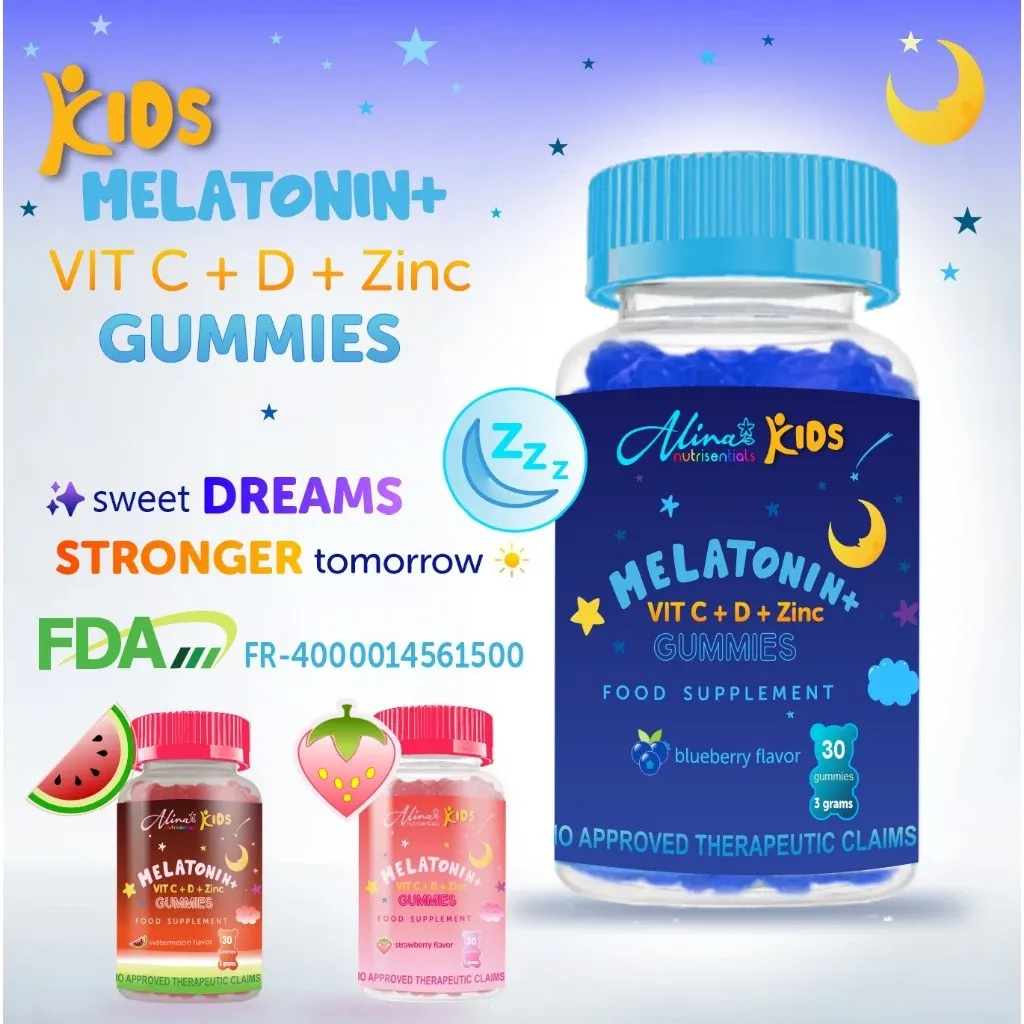Kids sleep vitamins gummies with melatonin, vitamin C, D and zinc, bottle