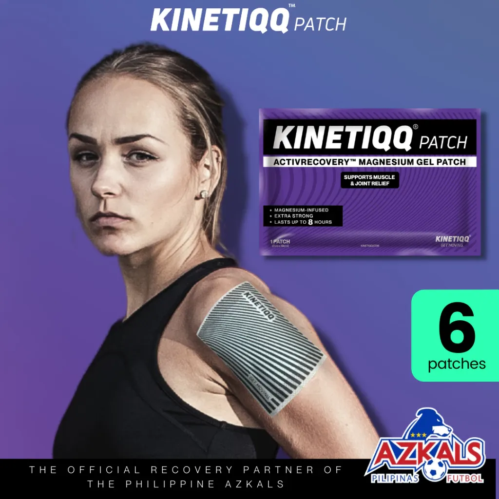KINETIQQ magnesium pain relief gel patch 6-pack in a black and green box