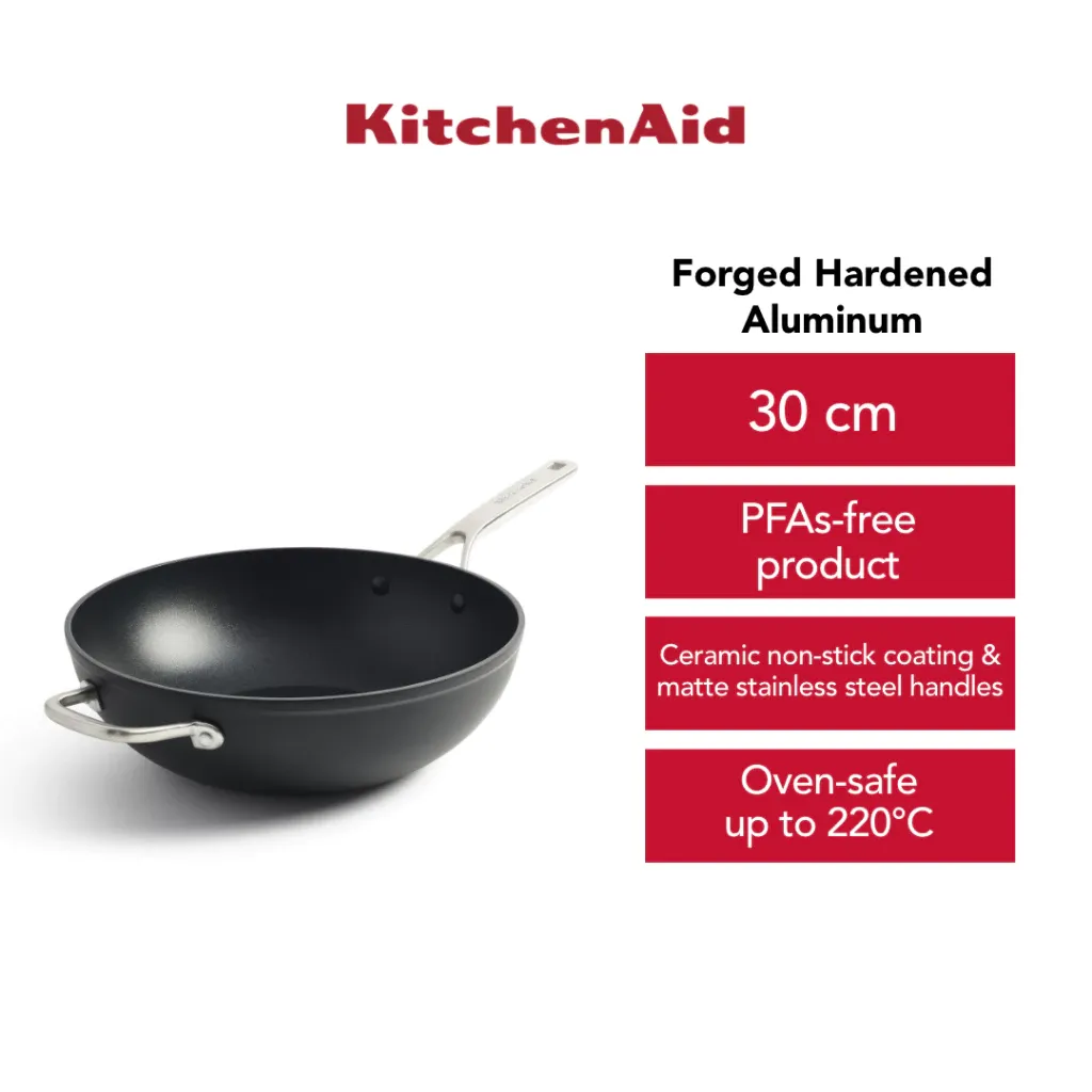 KitchenAid Forged Hardened Aluminum 30cm ceramic non-stick wok, front view