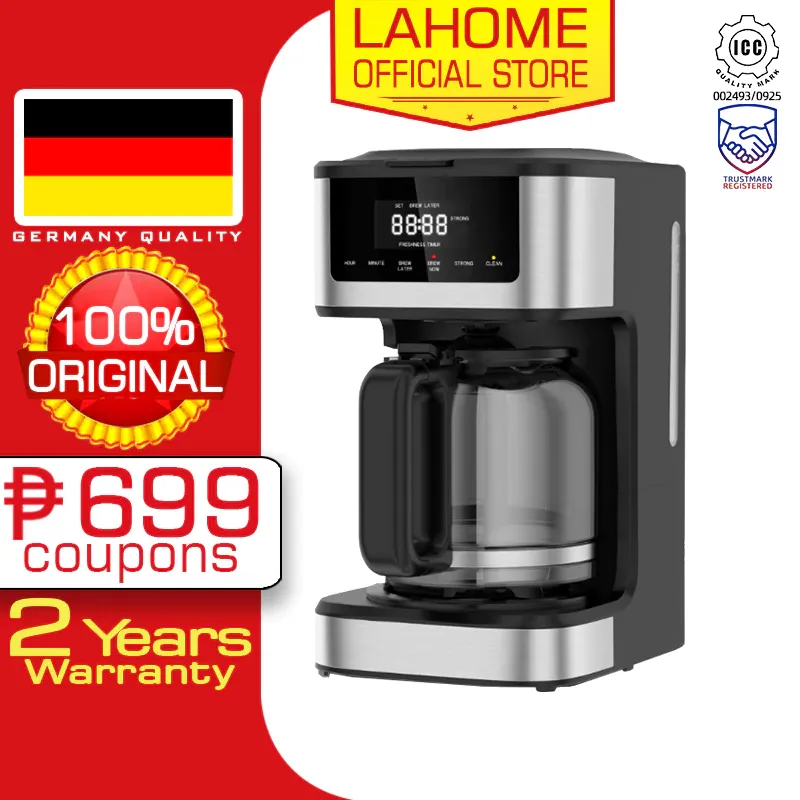 LAHOME 1.8L programmable drip coffee maker with timer and keep-warm plate