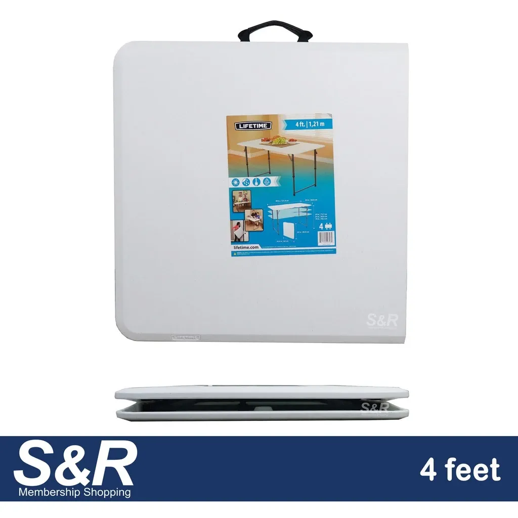 Lifetime 4ft white HDPE folding table with steel frame, set up