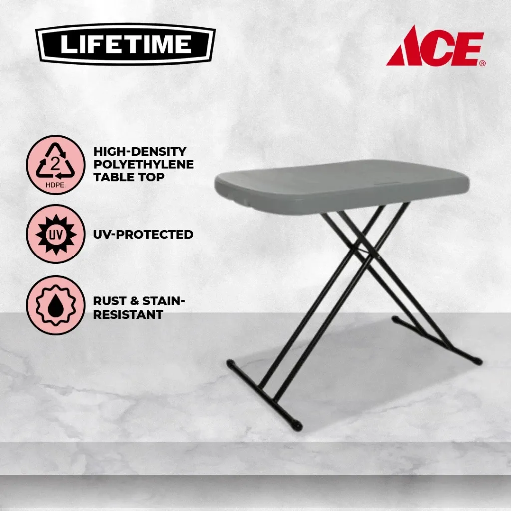 Lifetime personal folding table in dark grey, folded leg detail