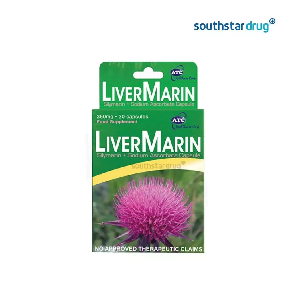 Livermarin 350mg silymarin herbal capsules box, 30 capsules, front view