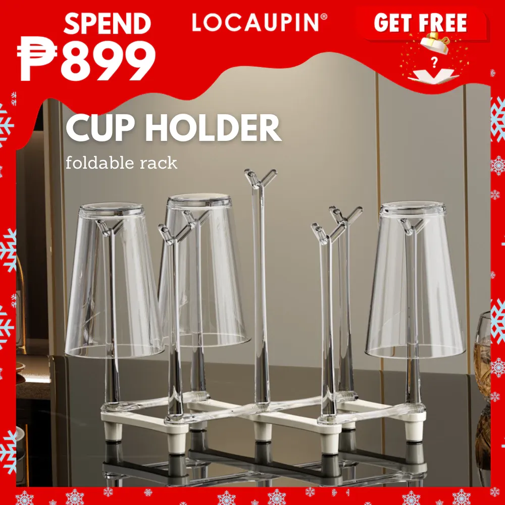 LOCAUPIN foldable cup drying rack holding mugs and glasses on a countertop, front view