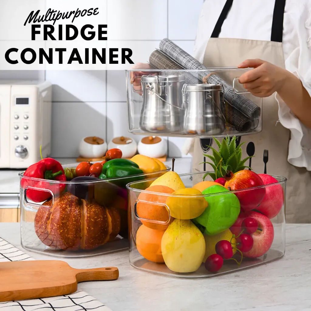 LOCAUPIN transparent PET plastic fridge storage container with handle, front view