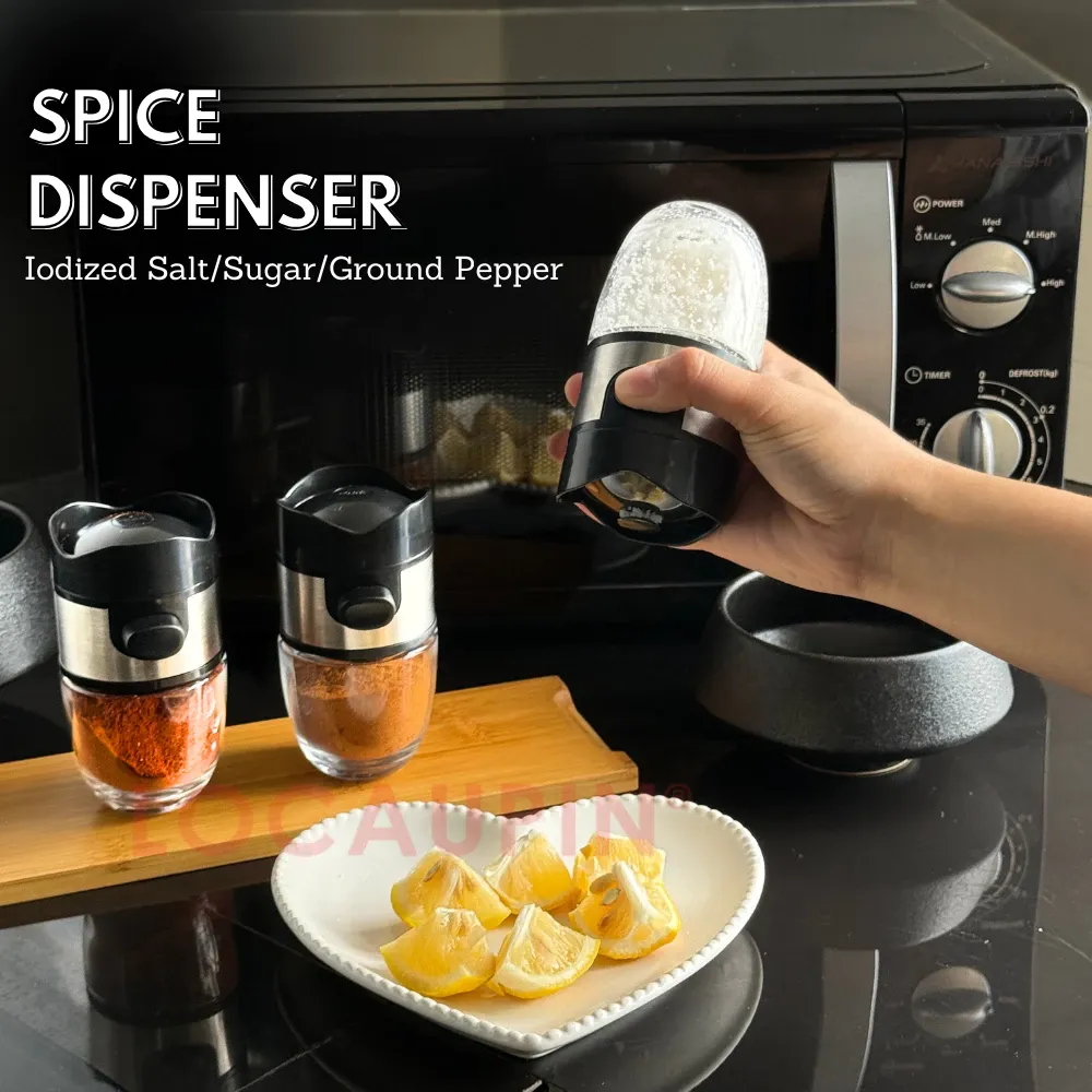 LOCAUPIN press-type glass seasoning shaker for salt and pepper, front view